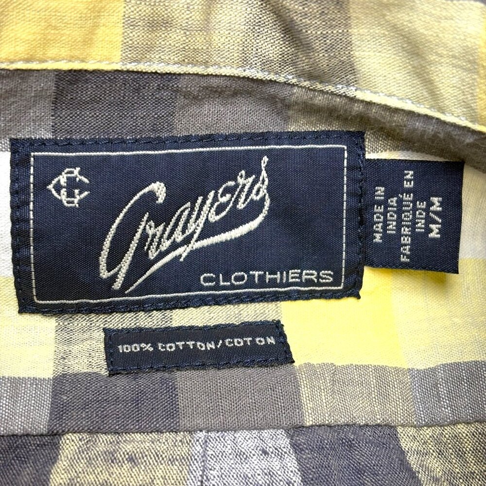 Grayers Gray Yellow Check Button Collar Short Sle… - image 2